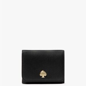 Kate Spade Kayla Small L-Zip Wallet Black Pebbled Leather Gold Spade Logo NWT